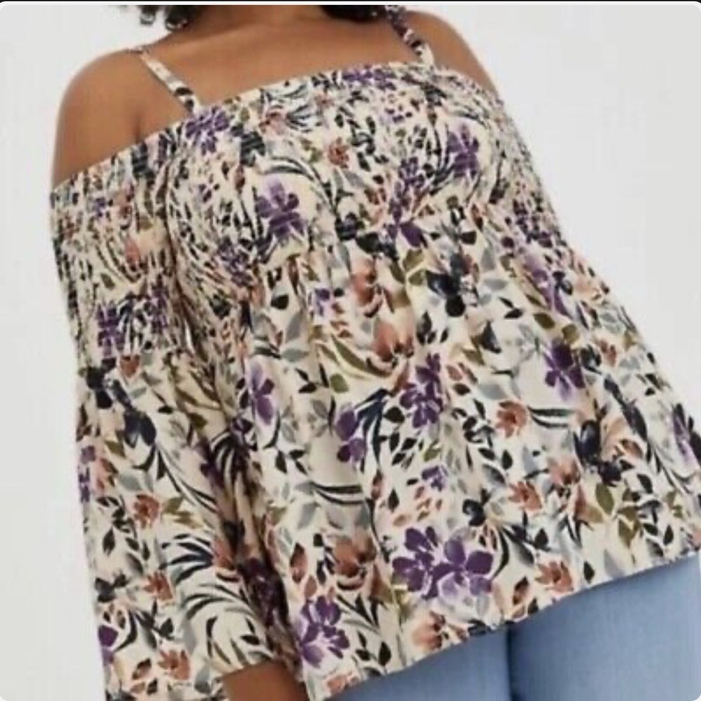 Torrid Challis Smocked Off Shoulder Rayon Floral 3/4 Sleeve Blouse Top 3X